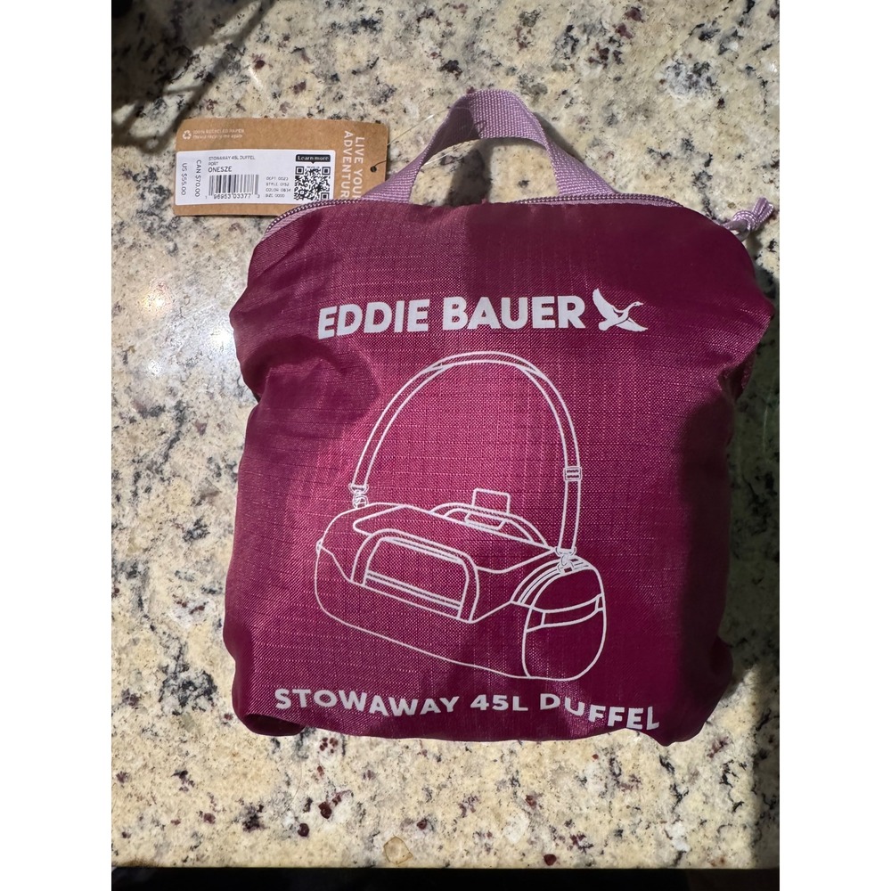 Eddie Bauer Stowaway 45L Duffel Bag Port Burgundy Packable Travel Gym Bag NEW